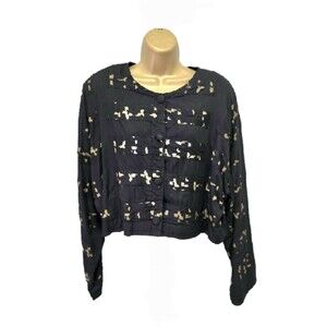 Vtg Nativewear Designs Crop Jacket Womens XL Black Gold Military Corporate Goth